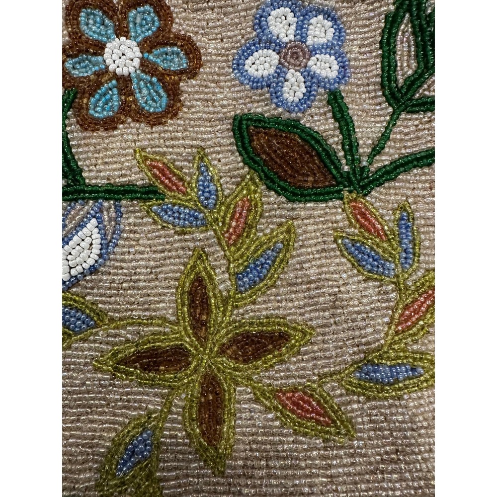 Aimee Capobianco Floral Beaded Suede Evening Bag Mother of Pearl Gingham Lining - Picture 5 of 8